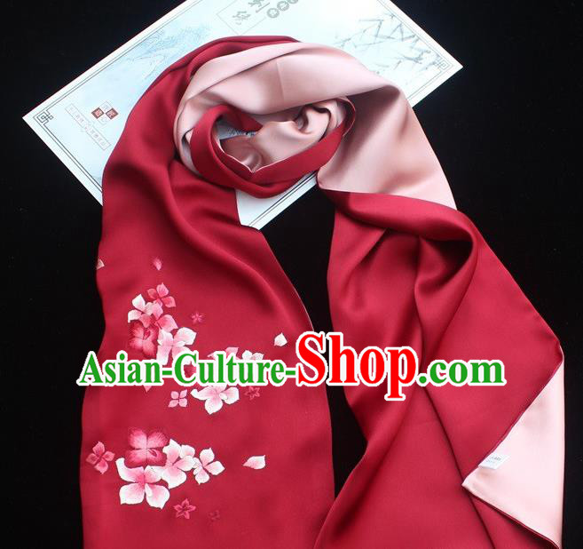 China Handmade Cheongsam Accessories Traditional Embroidered Silk Tippet Suzhou Embroidery Wine Red Scarf