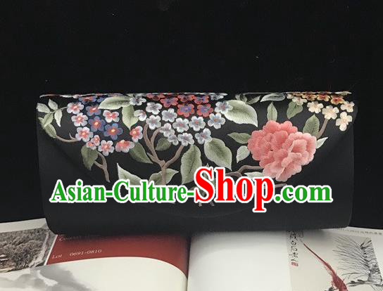 China Traditional Suzhou Embroidery Hydrangea Clutch Bag Handmade Embroidered Accessories Cheongsam Black Silk Handbag