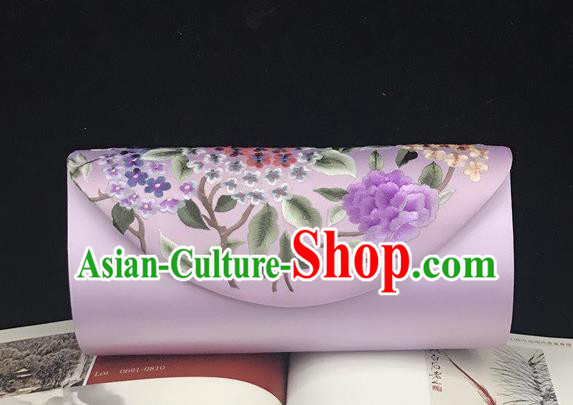 China Handmade Embroidered Accessories Traditional Suzhou Embroidery Hydrangea Clutch Bag Cheongsam Lilac Silk Handbag