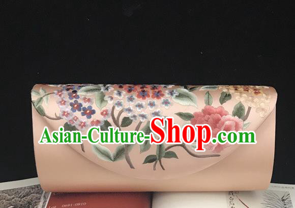Handmade Embroidery Hydrangea Clutch Bag China Traditional Suzhou Cheongsam Accessories Light Pink Silk Handbag