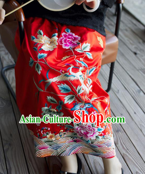 China Women National Clothing Embroidered Red Silk Skirt Traditional Classical Wedding Dress