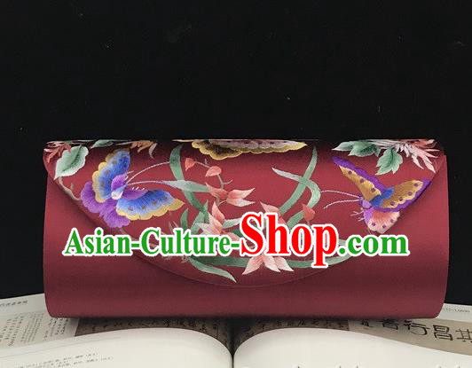 National Wine Red Silk Clutch Bag Handmade Suzhou Embroidery Orchids Handbag China Traditional Chain Bag