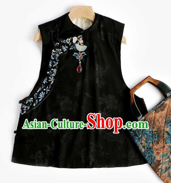 Chinese Qing Dynasty Black Vest Tang Suit Upper Outer Garment Traditional Waistcoat Costume