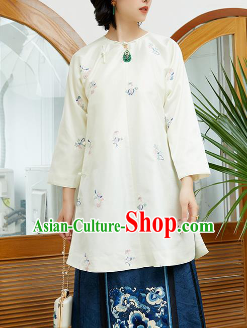 Chinese Traditional White Shirt Classical Embroidered Blouse Tang Suit Costume