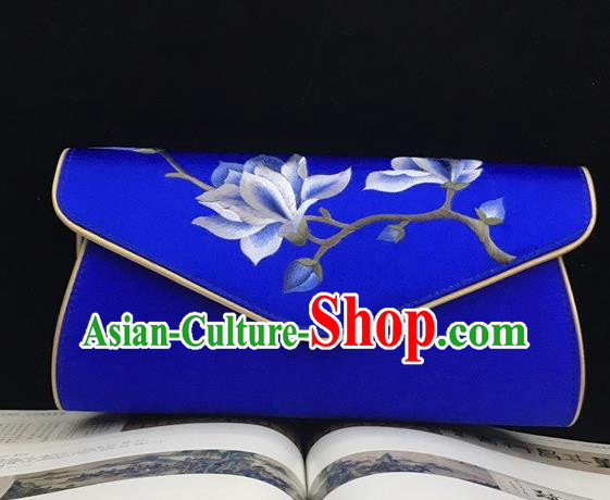 China Cheongsam Evening Bag Handmade Suzhou Embroidery Handbag National Royalblue Silk Chain Bag