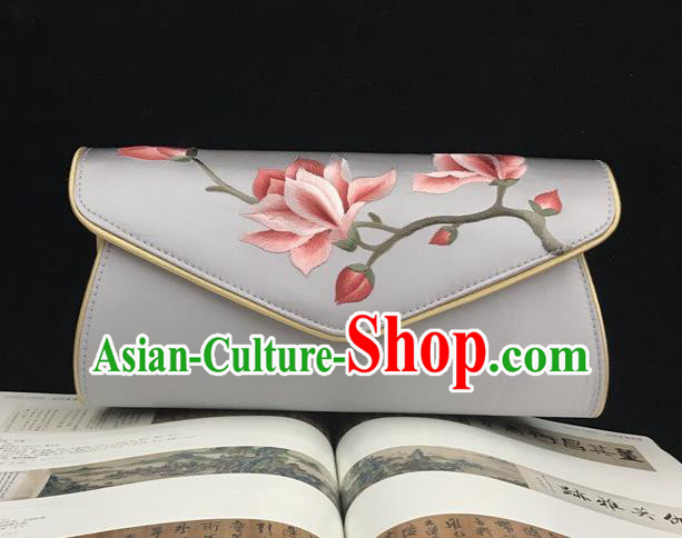 Cheongsam Exquisite Evening Bag China National Grey Silk Chain Bag Handmade Suzhou Embroidery Handbag