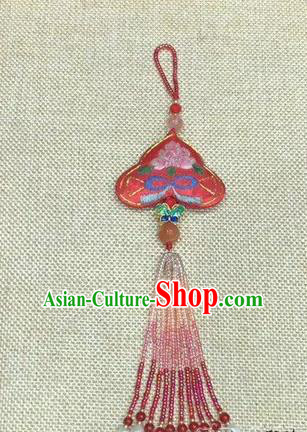 China Suzhou Embroidery Red Silk Brooch Traditional National Cheongsam Pendant Beads Tassel Accessories