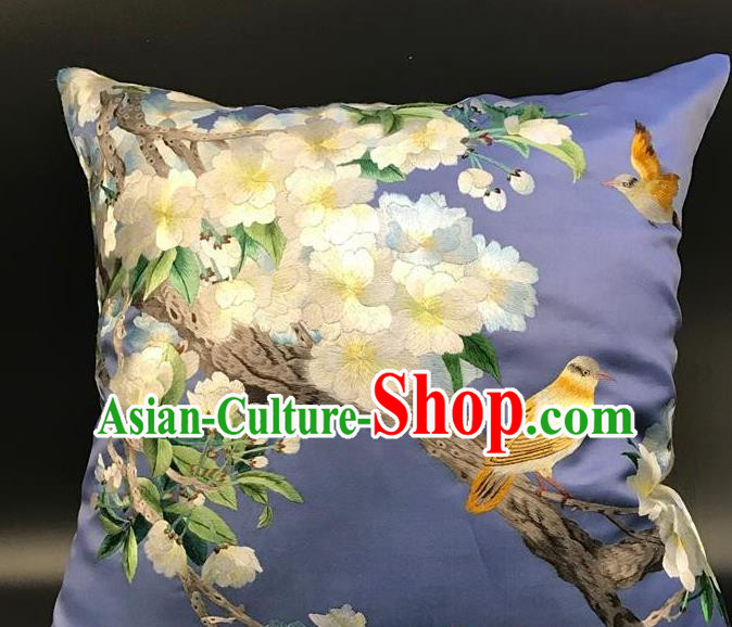 China Traditional Suzhou Embroidery Craft Embroidered Pear Flowers Lilac Silk Pillowslip