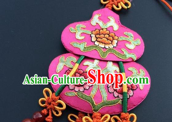 China Embroidery Rosy Gourd Tassel Pendant New Year Decoration Traditional Embroidered Car Accessories