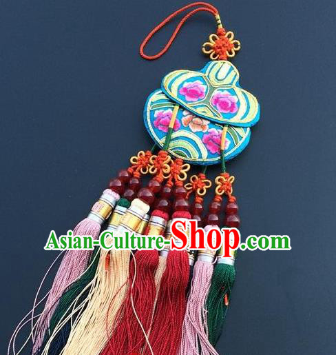 China Embroidery Blue Gourd Tassel Pendant Traditional Embroidered Car Accessories New Year Decoration