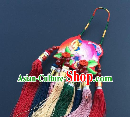 China Embroidery Red Peach Tassel Pendant New Year Decoration Traditional Embroidered Car Accessories