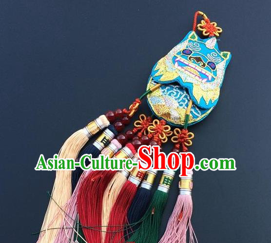 China Embroidery Blue Cat Tassel Pendant New Year Decoration Traditional Embroidered Car Accessories Lucky Charms