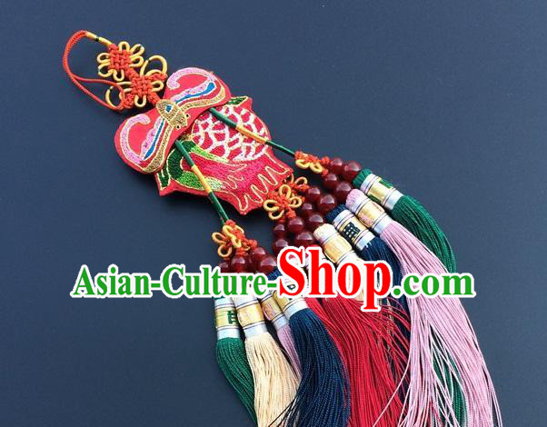 China New Year Decoration Traditional Embroidered Car Accessories Lucky Charms Embroidery Red Bat Tassel Pendant