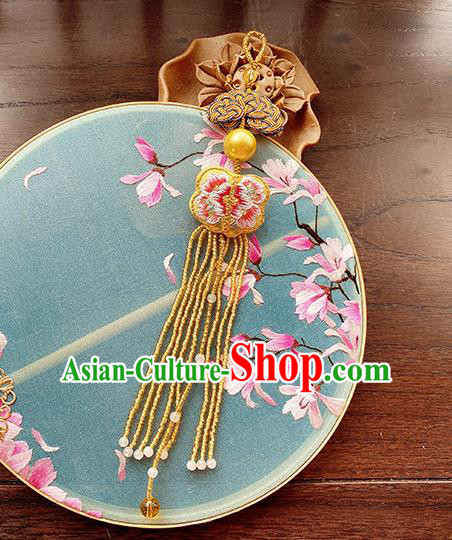 China Classical Cheongsam Yellow Beads Tassel Breastpin Accessories Traditional Embroidered Brooch