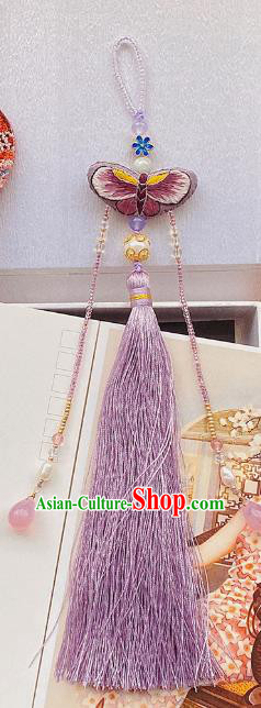 China Accessories Traditional Embroidered Butterfly Brooch Classical Cheongsam Purple Tassel Pendant