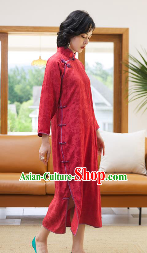 Republic of China Classical Qipao Dress National Women Clothing Traditional Red Long Cheongsam