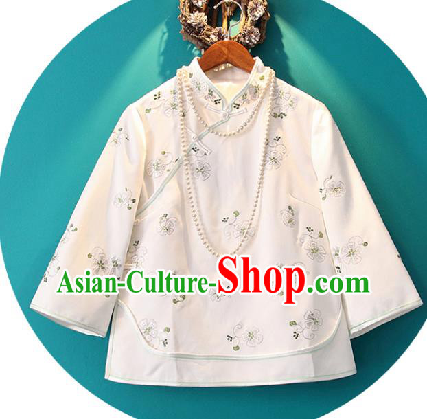 Chinese Embroidered White Jacket National Upper Outer Garment Tang Suit Shirt