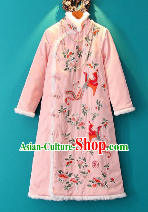 Chinese Embroidered Pink Cotton Padded Coat National Outer Garment Tang Suit Winter Costume