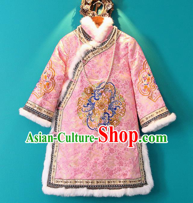 Chinese Embroidered Tang Suit Pink Cotton Padded Jacket National Outer Garment Coat