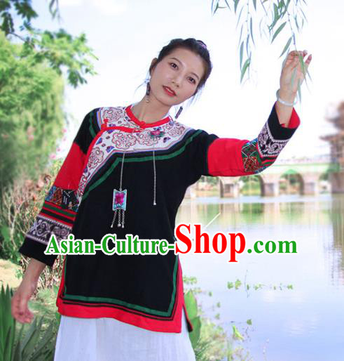 Chinese Embroidered Black Flax Jacket Tang Suit Outer Garment Yunnan National Costume