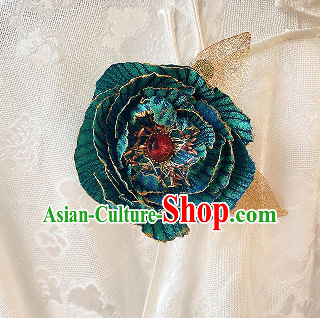China Traditional Blue Peony Corsage Cheongsam Accessories Classical Flower Brooch