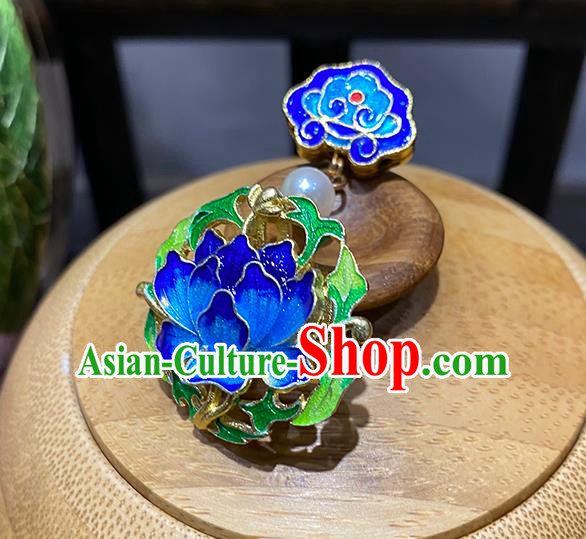 China Classical Brooch Blueing Lotus Collar Button Traditional Cheongsam Accessories