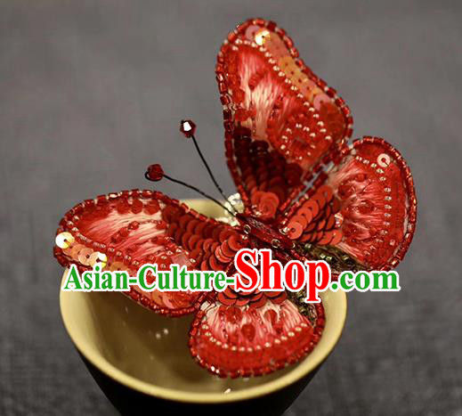 China Classical Collar Button Traditional Cheongsam Accessories Embroidered Red Butterfly Brooch