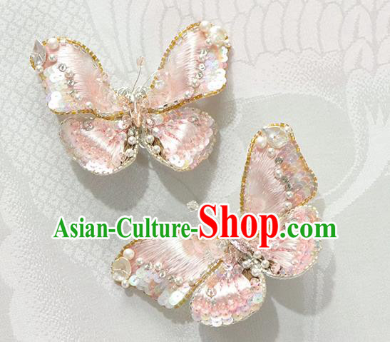 China Traditional Cheongsam Accessories Embroidered Pink Butterfly Brooch Classical Collar Button