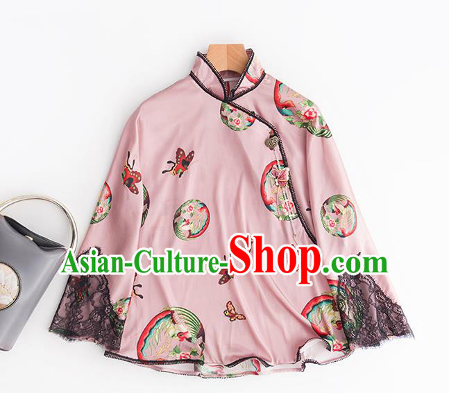 Chinese Traditional Embroidered Phoenix Pink Shirt Tang Suit Upper Outer Garment Costume Classical Blouse