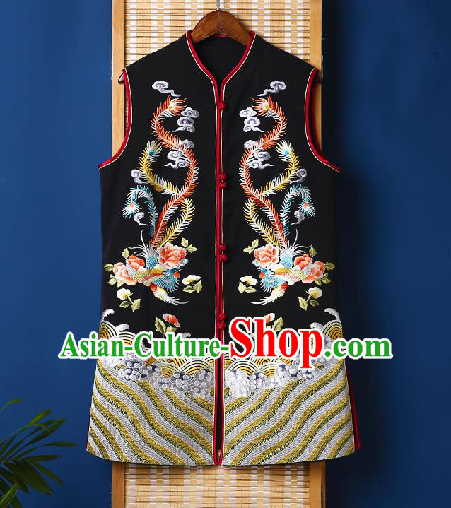 Chinese Tang Suit Black Brocade Waistcoat National Upper Outer Garment Embroidered Vest