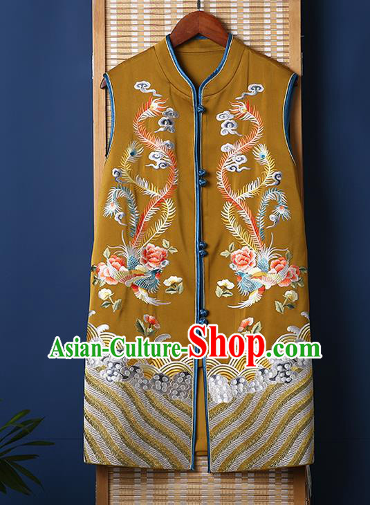 Chinese National Upper Outer Garment Embroidered Vest Tang Suit Ginger Brocade Waistcoat