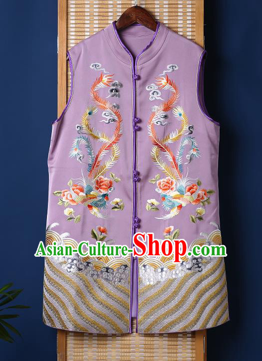 Chinese Embroidered Vest Tang Suit Violet Brocade Waistcoat National Upper Outer Garment