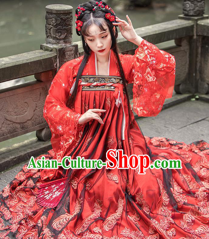 China Ancient Princess Wedding Clothing Traditional Tang Dynasty Palace Lady Red Hanfu Dress Apparels