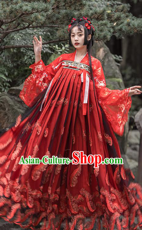 China Ancient Princess Wedding Clothing Traditional Tang Dynasty Palace Lady Red Hanfu Dress Apparels