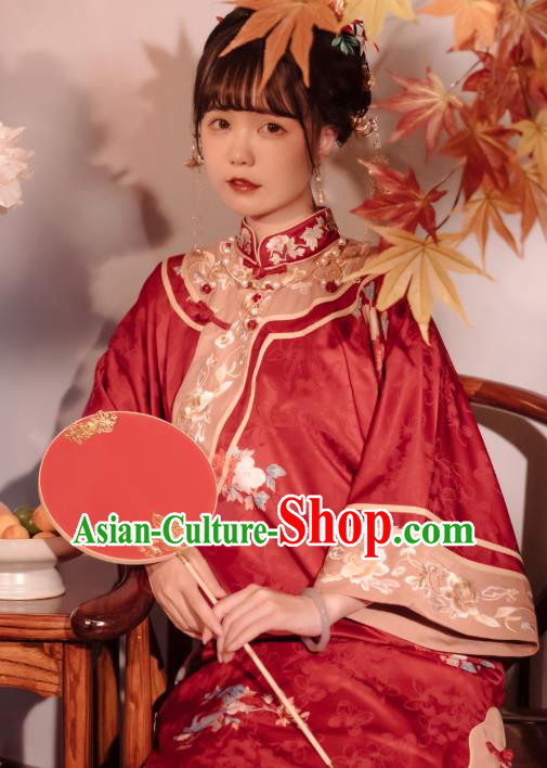 Chinese Traditional Embroidered Xiuhe Suit Bride Red Blouse and Skirt Full Set Tang Suit Wedding Costumes