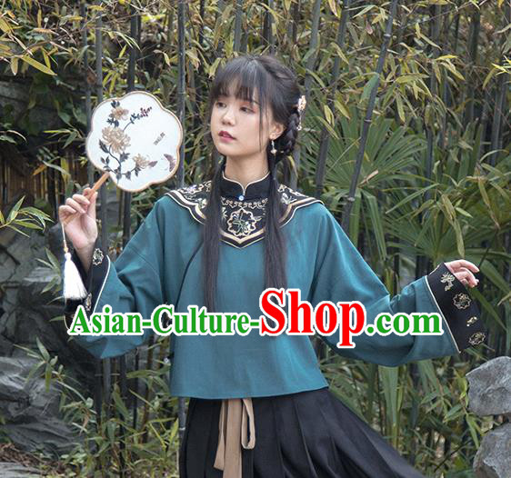 China Tang Suit Green Flax Blouse Women Classical Shirt Traditional National Cheongsam Upper Outer Garment