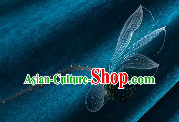 China National Hand Painting Lotus Blue Cheongsam Traditional Women Classical Dress Tea Culture Clothing Tang Suit Suede Fabric Qipao