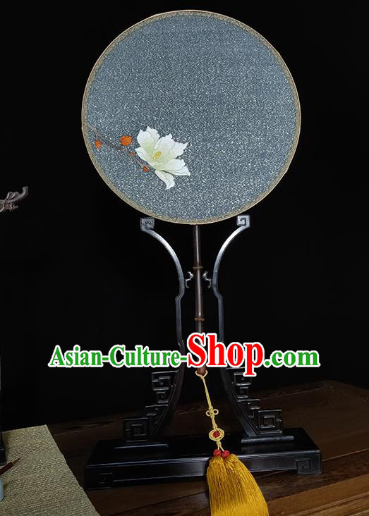 China Bamboo Palace Fan Printing Mangnolia Round Fans Traditional Handmade Cheongsam Silk Fan