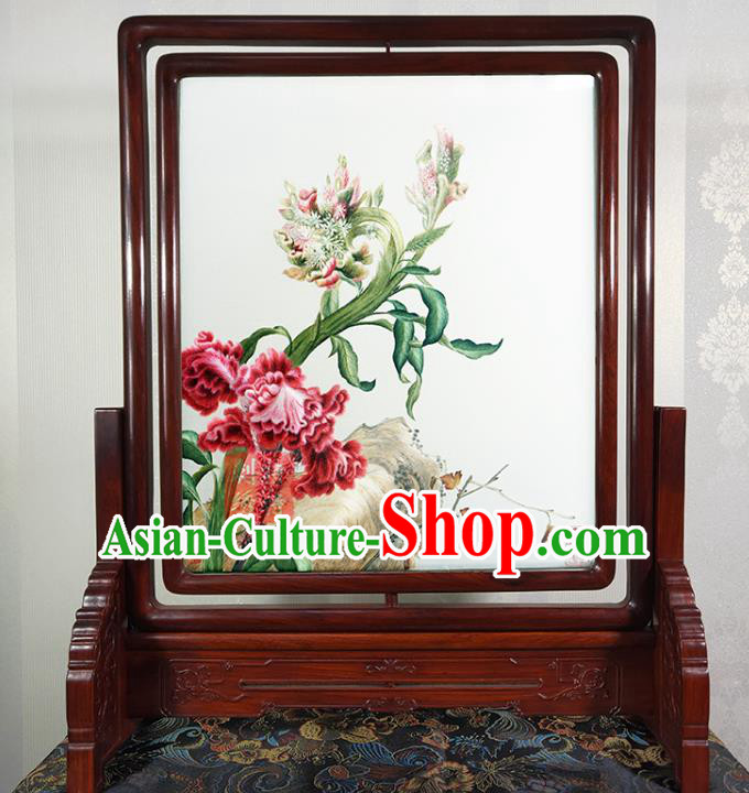 Chinese Traditional Birds and Flowers Painting Screen Handmade Embroidered Craft Suzhou Embroidery Decoration