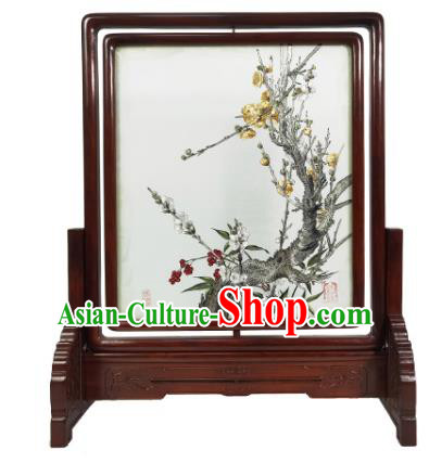 Chinese Suzhou Embroidery Decoration Traditional Plum Blossom Painting Screen Handmade Embroidered Craft