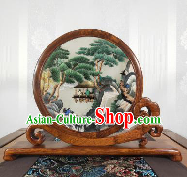 Handmade Palisander Table Screen Chinese Suzhou Embroidery Craft Embroidered Painting Decoration