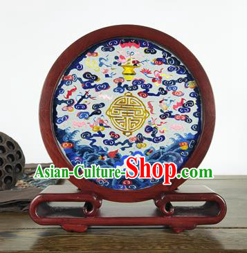 China Traditional Rosewood Home Decoration Handmade Embroidered Clouds Table Screen Craft