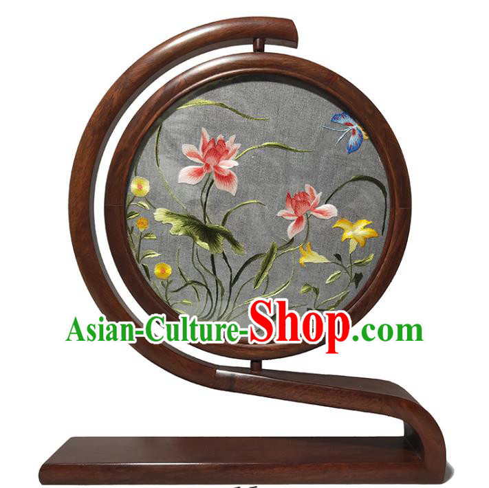 China Embroidered Double Side Screen Rosewood Table Screen Traditional Handmade Craft