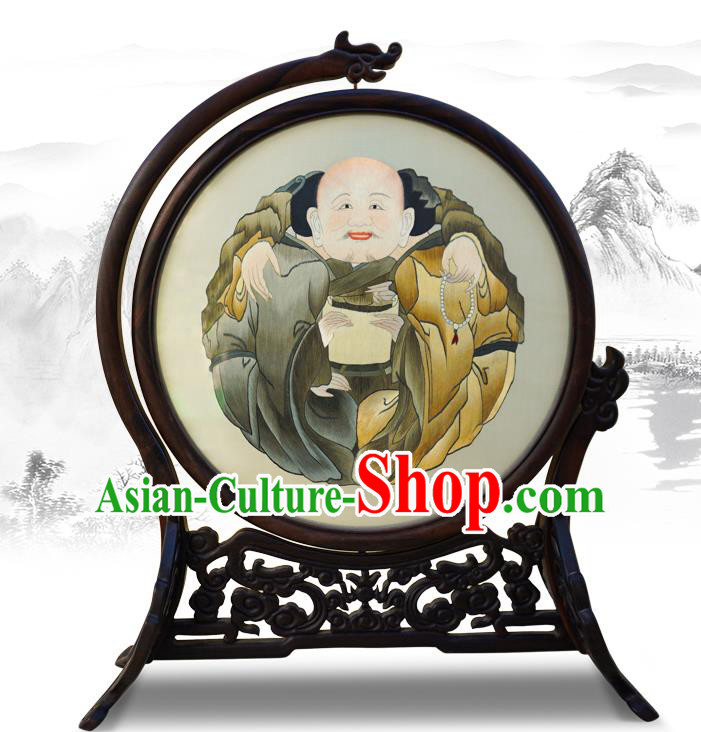 China Wood Rotatable Screen Traditional Embroidered Table Screen Handmade Home Furnishings