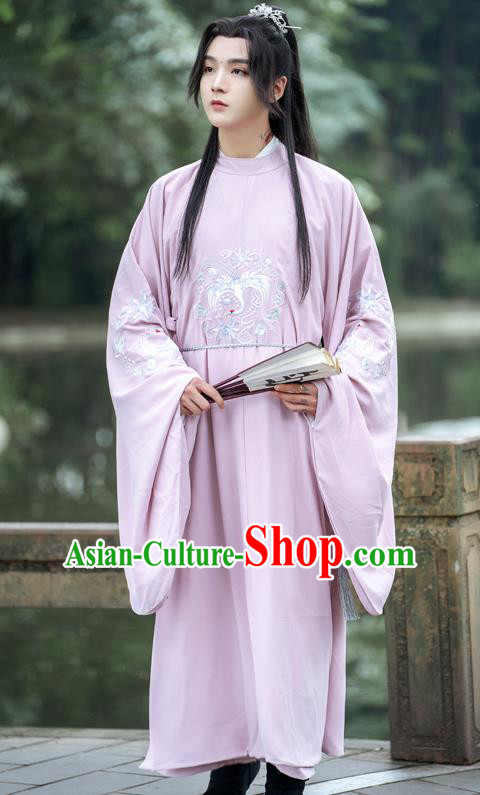 Ancient China Costumes Traditional Ming Dynasty Royal Prince Pink Round Collar Robe for Men