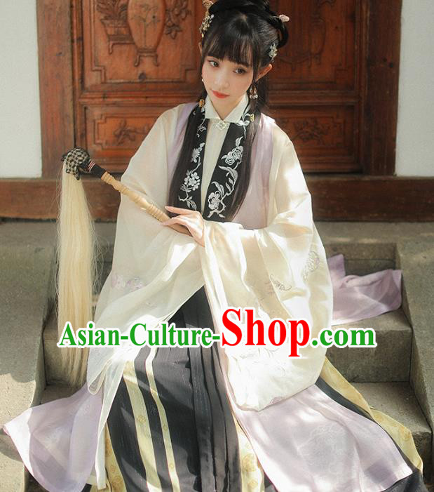 China Ancient Taoist Nun Costumes Traditional Ming Dynasty Hanfu Clothing Long Vest Gown and Skirt Complete Set