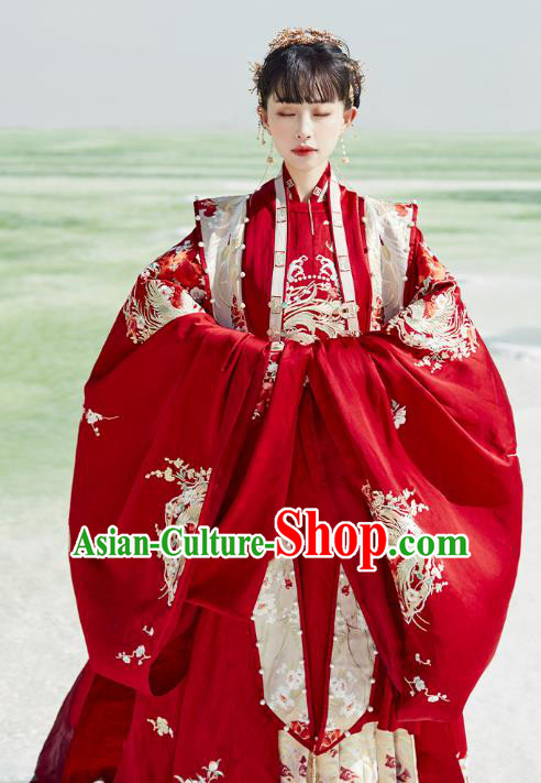 China Ancient Wedding Embroidered Costumes Traditional Ming Dynasty Bride Hanfu Clothing Complete Set