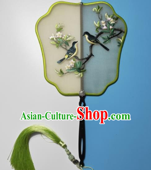 Traditional China Suzhou Embroidery Plum Birds Silk Fan Embroidered Palace Fan Handmade Double Side Hanfu Fan