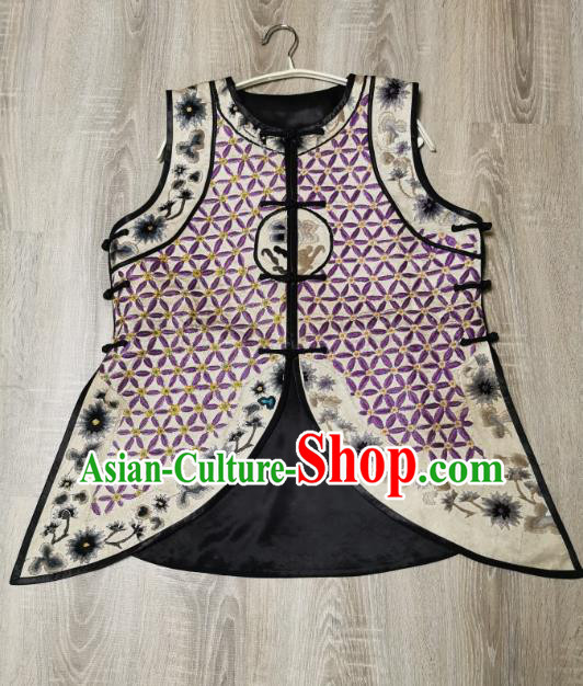 Top Grade Embroidered Waistcoat China Traditional Upper Outer Garment Tang Suit Purple Vest