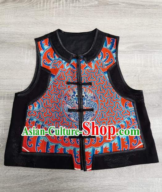 Top Grade China Traditional Upper Outer Garment Waistcoat Tang Suit Embroidered Dragon Red Silk Vest